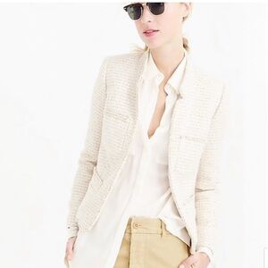J. Crew Metallic Tweed Lady Jacket Blazer Cream Gold Stand Collar Size 12 Petite